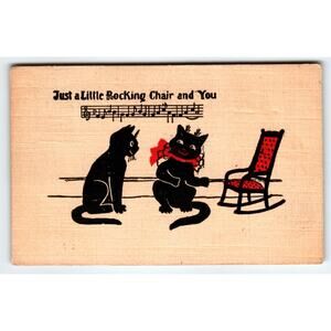 Black Cats Kittens Postcard Just A Little Rocking Chair And You 1909 Music Notes